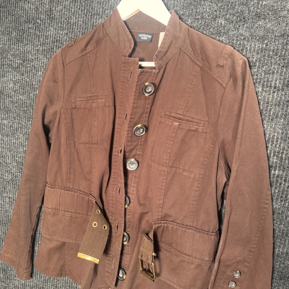 Y2K Canyon River Blues Brown Military Jacket Womens 6 Belted Utility Cargo